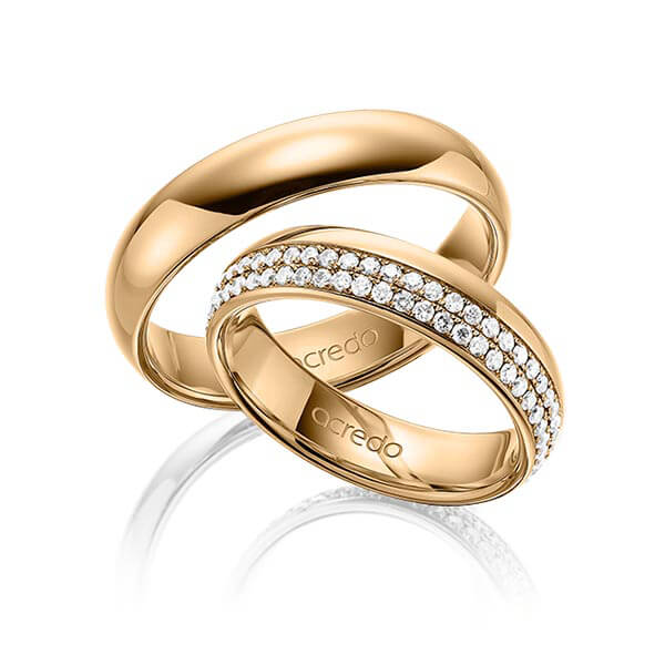 Paar klassische Memoire-Trauringe/Eheringe in außen Roségold 585 , innen Roségold 585 vollausgefasst mit zus. 0,8 ct. Brillant tw, si von acredo - A-1536-6 Paar klassische Memoire-Trauringe/Eheringe in außen Roségold 585 , innen Roségold 585 vollausgefasst mit zus. 0,8 ct. Brillant tw, si von acredo - A-1536-6