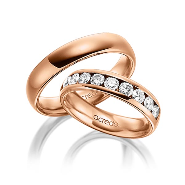 Paar klassische Memoire-Trauringe/Eheringe in außen Rotgold 585 , innen Rotgold 585 halbausgefasst mit zus. 1,1 ct. Brillant tw, si von acredo - A-1534-5 Paar klassische Memoire-Trauringe/Eheringe in außen Rotgold 585 , innen Rotgold 585 halbausgefasst mit zus. 1,1 ct. Brillant tw, si von acredo - A-1534-5