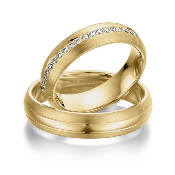 Paar klassische Memoire-Trauringe/Eheringe in Gelbgold 585 vollausgefasst mit zus. 0,46 ct. Brillant tw, si von Steinberg - Q-1072-3 Paar klassische Memoire-Trauringe/Eheringe in Gelbgold 585 vollausgefasst mit zus. 0,46 ct. Brillant tw, si von Steinberg - Q-1072-3