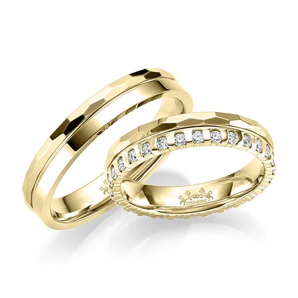 Paar klassische Memoire-Trauringe/Eheringe in Gelbgold 585 vollausgefasst mit zus. 0,58 ct. tw, vs von Steinberg - Q-1694-5 Paar klassische Memoire-Trauringe/Eheringe in Gelbgold 585 vollausgefasst mit zus. 0,58 ct. tw, vs von Steinberg - Q-1694-5