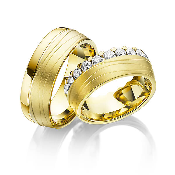 Paar klassische Memoire-Trauringe/Eheringe in Gelbgold 585 vollausgefasst mit zus. 1,84 ct. Brillant tw, si von Steinberg - T-1146-7 Paar klassische Memoire-Trauringe/Eheringe in Gelbgold 585 vollausgefasst mit zus. 1,84 ct. Brillant tw, si von Steinberg - T-1146-7