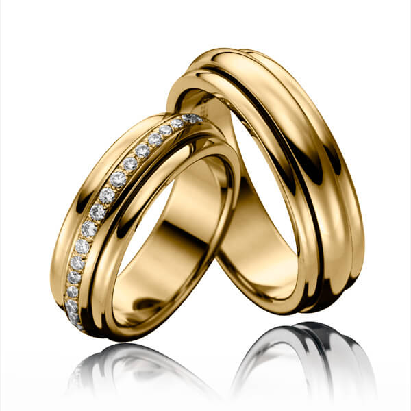Paar klassische Memoire-Trauringe/Eheringe in Ring Gelbgold 585 Inlay Gelbgold 585 vollausgefasst mit zus. 0,615 ct. Brillant tw, si von 123gold - P-1091-3 Paar klassische Memoire-Trauringe/Eheringe in Ring Gelbgold 585 Inlay Gelbgold 585 vollausgefasst mit zus. 0,615 ct. Brillant tw, si von 123gold - P-1091-3