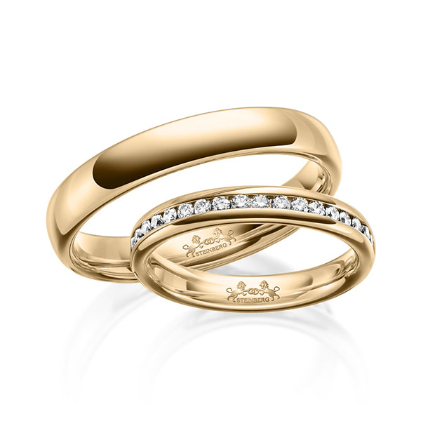 Paar klassische Memoire-Trauringe/Eheringe in Roségold 585 halbausgefasst mit zus. 0,3 ct. Brillant tw, si von Steinberg - Q-1622-4 Paar klassische Memoire-Trauringe/Eheringe in Roségold 585 halbausgefasst mit zus. 0,3 ct. Brillant tw, si von Steinberg - Q-1622-4
