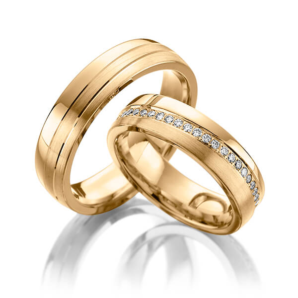 Paar klassische Memoire-Trauringe/Eheringe in Roségold 585 vollausgefasst mit zus. 0,45 ct. Brillant tw, si von Steinberg - Q-1097-8 Paar klassische Memoire-Trauringe/Eheringe in Roségold 585 vollausgefasst mit zus. 0,45 ct. Brillant tw, si von Steinberg - Q-1097-8