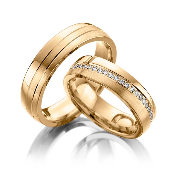 Paar klassische Memoire-Trauringe/Eheringe in Roségold 585 vollausgefasst mit zus. 0,74 ct. Brillant tw, si von Steinberg - Q-1096-10 Paar klassische Memoire-Trauringe/Eheringe in Roségold 585 vollausgefasst mit zus. 0,74 ct. Brillant tw, si von Steinberg - Q-1096-10