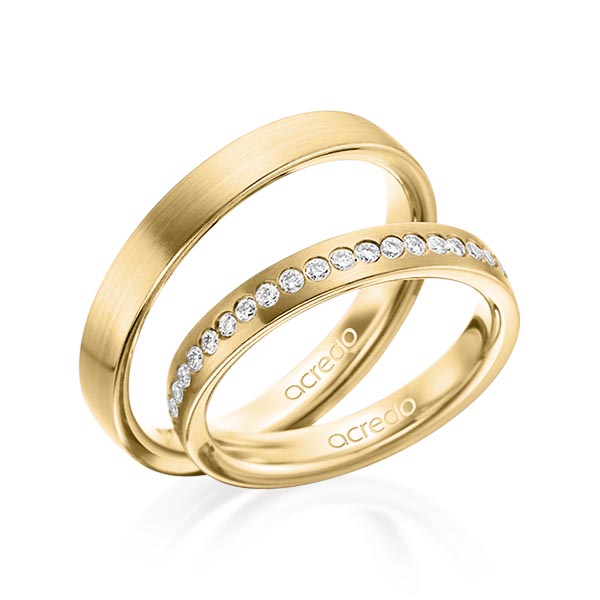 Paar klassische Trauringe/Eheringe in außen Gelbgold 585 , innen Gelbgold 585 mit zus. 0,225 ct. Brillant tw, si von acredo - A-1498-7 Paar klassische Trauringe/Eheringe in außen Gelbgold 585 , innen Gelbgold 585 mit zus. 0,225 ct. Brillant tw, si von acredo - A-1498-7