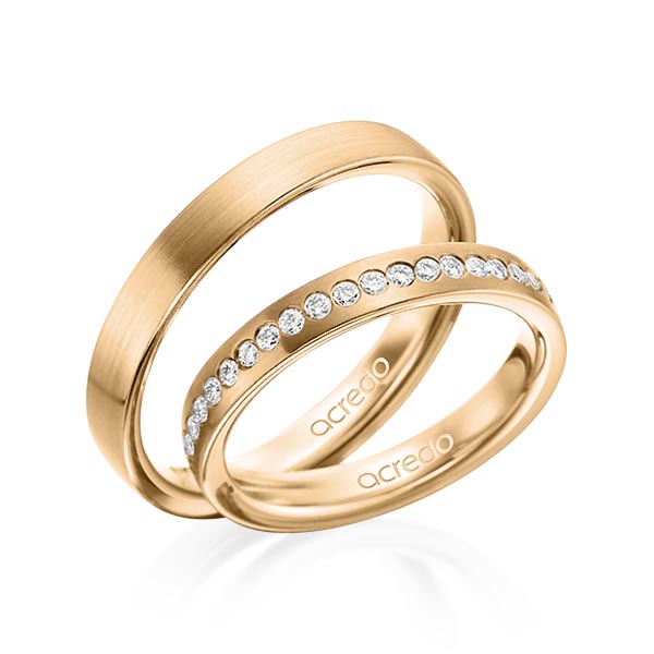 Paar klassische Trauringe/Eheringe in außen Roségold 585 , innen Roségold 585 mit zus. 0,225 ct. Brillant tw, si von acredo - A-1498-8 Paar klassische Trauringe/Eheringe in außen Roségold 585 , innen Roségold 585 mit zus. 0,225 ct. Brillant tw, si von acredo - A-1498-8