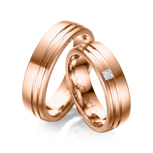 Paar klassische Trauringe/Eheringe in aussen Rotgold 585 , innen Rotgold 585 mit zus. 0,05 ct. Prinzess-Diamant tw, si von acredo - A-1040-6 Paar klassische Trauringe/Eheringe in aussen Rotgold 585 , innen Rotgold 585 mit zus. 0,05 ct. Prinzess-Diamant tw, si von acredo - A-1040-6