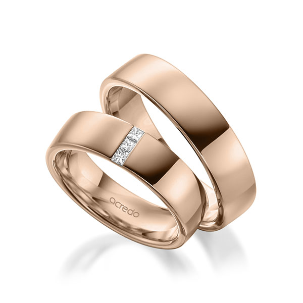 Paar klassische Trauringe/Eheringe in außen Rotgold 585 , innen Rotgold 585 mit zus. 0,09 ct. Prinzess-Diamant tw, si von acredo - A-2009-7 Paar klassische Trauringe/Eheringe in außen Rotgold 585 , innen Rotgold 585 mit zus. 0,09 ct. Prinzess-Diamant tw, si von acredo - A-2009-7