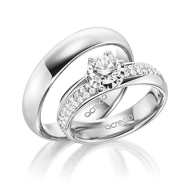 Paar klassische Trauringe/Eheringe in außen Weißgold 585 , innen Weißgold 585 mit 0,7 ct. + zus. 0,672 ct. Brillant tw, si tw, vs von acredo - A-1499-4 Paar klassische Trauringe/Eheringe in außen Weißgold 585 , innen Weißgold 585 mit 0,7 ct. + zus. 0,672 ct. Brillant tw, si tw, vs von acredo - A-1499-4