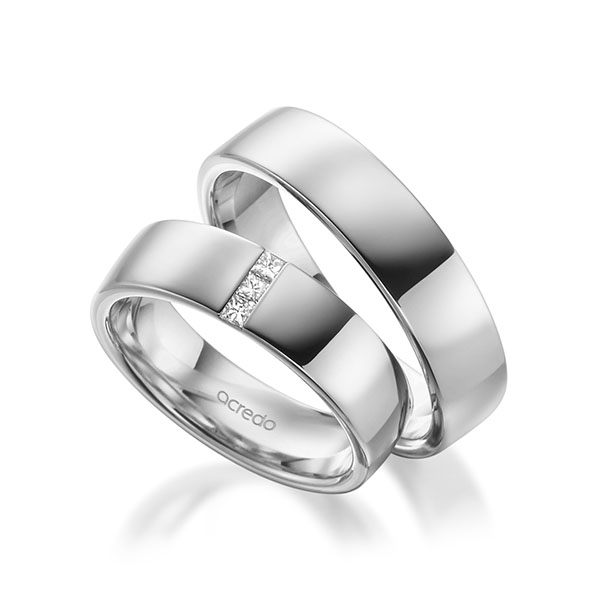 Paar klassische Trauringe/Eheringe in außen Weißgold 585 , innen Weißgold 585 mit zus. 0,09 ct. Prinzess-Diamant tw, si von acredo - A-2009-8 Paar klassische Trauringe/Eheringe in außen Weißgold 585 , innen Weißgold 585 mit zus. 0,09 ct. Prinzess-Diamant tw, si von acredo - A-2009-8