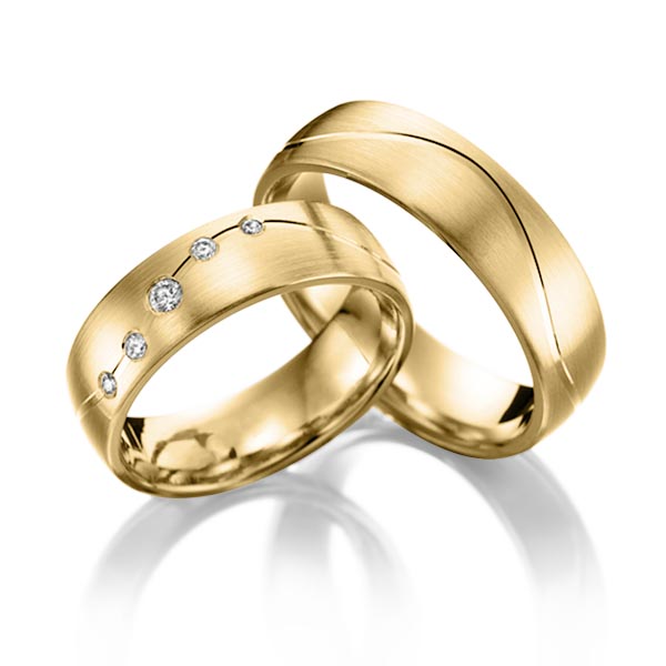 Paar klassische Trauringe/Eheringe in Gelbgold 375 mit zus. 0,1 ct. Brillant tw, si von Steinberg - T-1088-12 Paar klassische Trauringe/Eheringe in Gelbgold 375 mit zus. 0,1 ct. Brillant tw, si von Steinberg - T-1088-12
