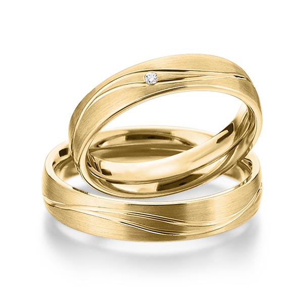 Paar klassische Trauringe/Eheringe in Gelbgold 585 mit zus. 0,015 ct. Brillant tw, si von 123gold - P-1150-1 Paar klassische Trauringe/Eheringe in Gelbgold 585 mit zus. 0,015 ct. Brillant tw, si von 123gold - P-1150-1