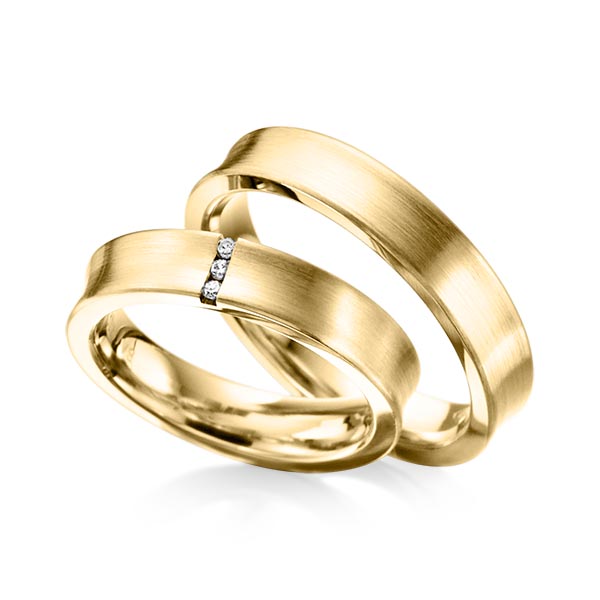 Paar klassische Trauringe/Eheringe in Gelbgold 585 mit zus. 0,03 ct. Brillant tw, si von Steinberg - Q-1053-2 Paar klassische Trauringe/Eheringe in Gelbgold 585 mit zus. 0,03 ct. Brillant tw, si von Steinberg - Q-1053-2