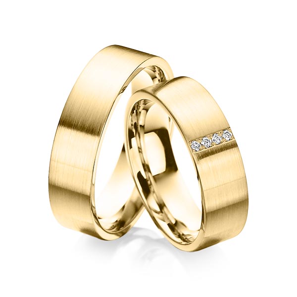 Paar klassische Trauringe/Eheringe in Gelbgold 585 mit zus. 0,04 ct. Brillant tw, si von Steinberg - Q-1004-2 Paar klassische Trauringe/Eheringe in Gelbgold 585 mit zus. 0,04 ct. Brillant tw, si von Steinberg - Q-1004-2