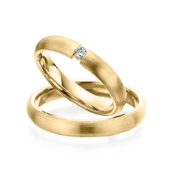Paar klassische Trauringe/Eheringe in Gelbgold 585 mit zus. 0,04 ct. Brillant tw, si von Steinberg - Q-1082-3 Paar klassische Trauringe/Eheringe in Gelbgold 585 mit zus. 0,04 ct. Brillant tw, si von Steinberg - Q-1082-3
