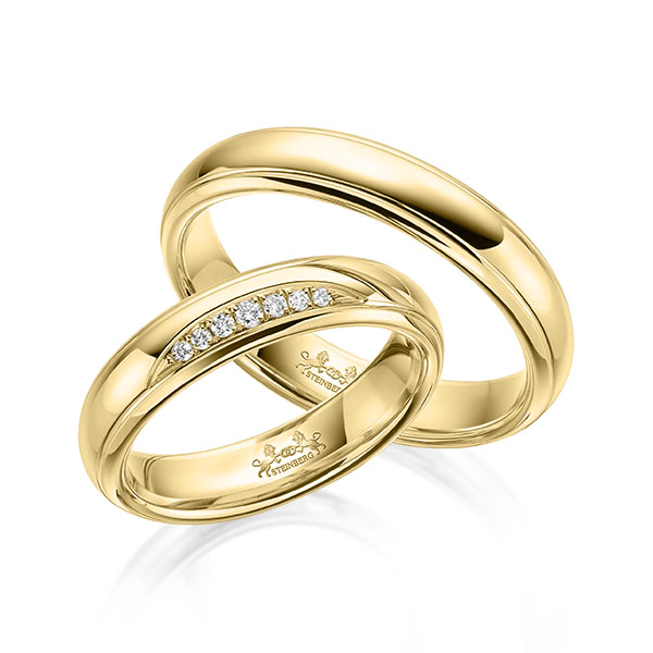 Paar klassische Trauringe/Eheringe in Gelbgold 585 mit zus. 0,059 ct. Brillant tw, si von Steinberg - Q-1606-5 Paar klassische Trauringe/Eheringe in Gelbgold 585 mit zus. 0,059 ct. Brillant tw, si von Steinberg - Q-1606-5