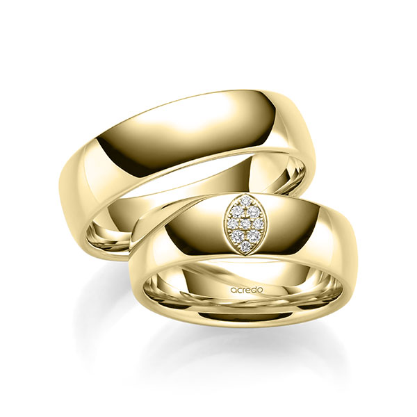 Paar klassische Trauringe/Eheringe in Gelbgold 585 mit zus. 0,06 ct. Brillant tw, si von acredo - A-2005-1 Paar klassische Trauringe/Eheringe in Gelbgold 585 mit zus. 0,06 ct. Brillant tw, si von acredo - A-2005-1