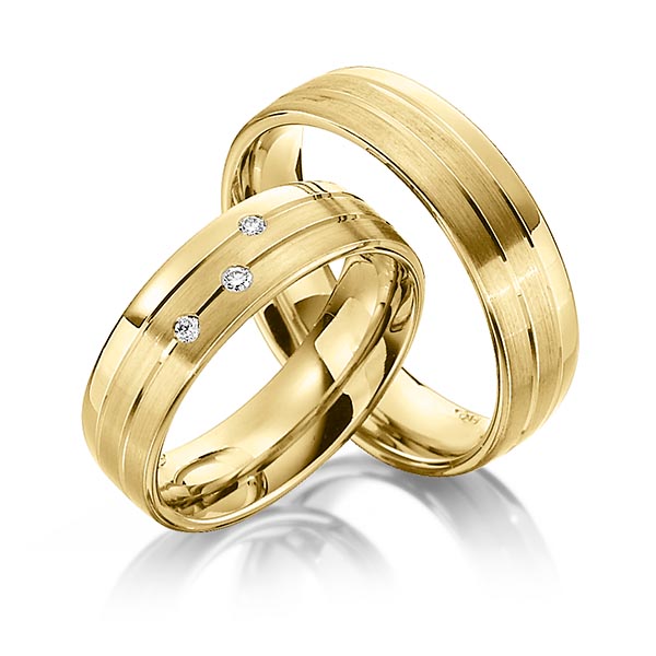 Paar klassische Trauringe/Eheringe in Gelbgold 585 mit zus. 0,06 ct. Brillant tw, si von Steinberg - Q-1340-6 Paar klassische Trauringe/Eheringe in Gelbgold 585 mit zus. 0,06 ct. Brillant tw, si von Steinberg - Q-1340-6