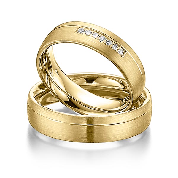 Paar klassische Trauringe/Eheringe in Gelbgold 585 mit zus. 0,07 ct. Brillant tw, si von Steinberg - Q-1074-3 Paar klassische Trauringe/Eheringe in Gelbgold 585 mit zus. 0,07 ct. Brillant tw, si von Steinberg - Q-1074-3