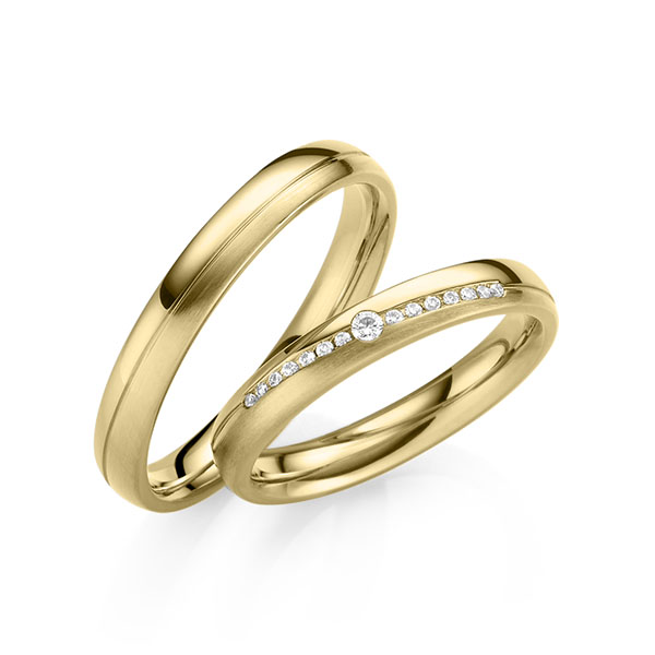 Paar klassische Trauringe/Eheringe in Gelbgold 585 mit zus. 0,095 ct. Brillant tw, vs von 123gold - Y-1418-13 Paar klassische Trauringe/Eheringe in Gelbgold 585 mit zus. 0,095 ct. Brillant tw, vs von 123gold - Y-1418-13