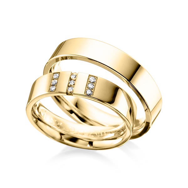 Paar klassische Trauringe/Eheringe in Gelbgold 585 mit zus. 0,09 ct. Brillant tw, si von Steinberg - Q-1056-2 Paar klassische Trauringe/Eheringe in Gelbgold 585 mit zus. 0,09 ct. Brillant tw, si von Steinberg - Q-1056-2