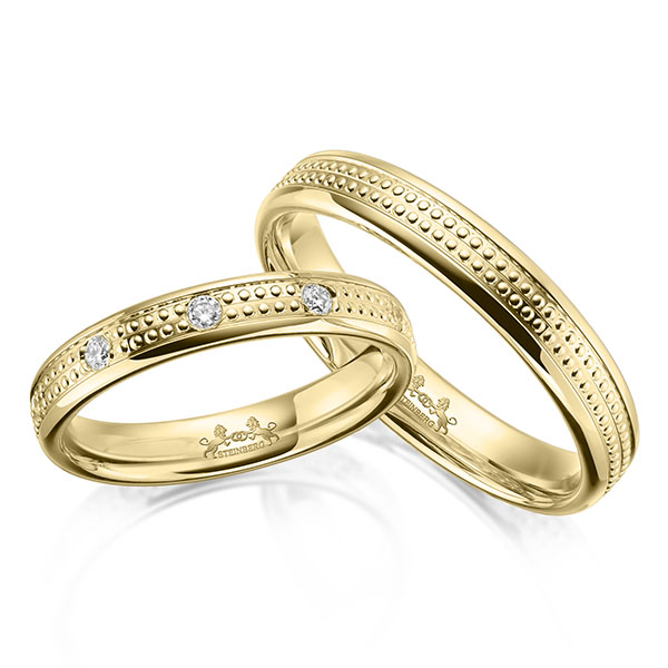 Paar klassische Trauringe/Eheringe in Gelbgold 585 mit zus. 0,25 ct. Brillant tw, si von Steinberg - Q-1645-2 Paar klassische Trauringe/Eheringe in Gelbgold 585 mit zus. 0,25 ct. Brillant tw, si von Steinberg - Q-1645-2
