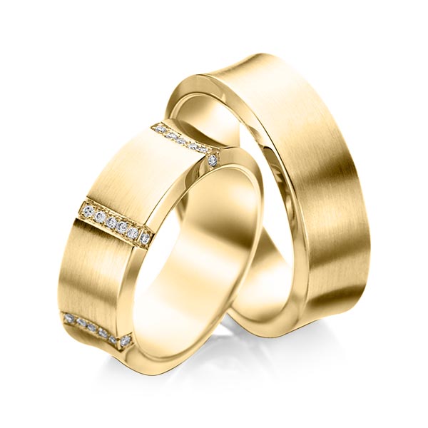 Paar klassische Trauringe/Eheringe in Gelbgold 585 mit zus. 0,336 ct. Brillant tw, si von acredo - A-1096-1 Paar klassische Trauringe/Eheringe in Gelbgold 585 mit zus. 0,336 ct. Brillant tw, si von acredo - A-1096-1