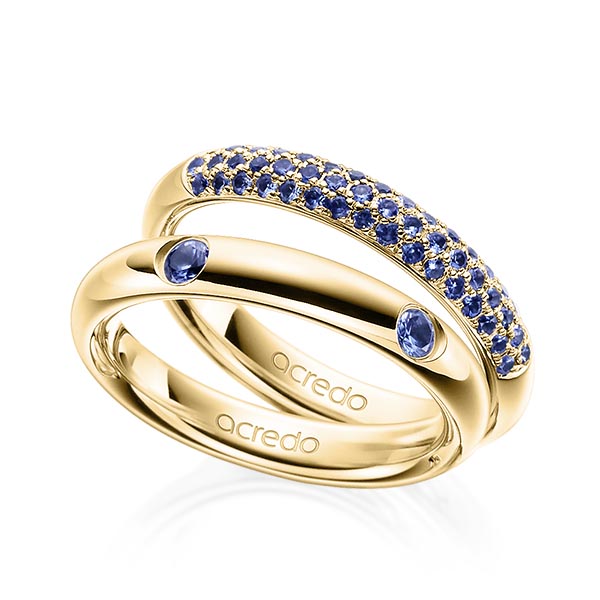 Paar klassische Trauringe/Eheringe in Gelbgold 585 mit zus. 0,792 ct. Brillant Saphir Hellblau (A 6) von acredo - A-1914-3 Paar klassische Trauringe/Eheringe in Gelbgold 585 mit zus. 0,792 ct. Brillant Saphir Hellblau (A 6) von acredo - A-1914-3