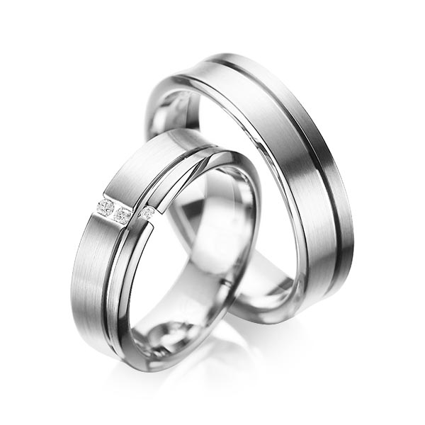 Paar klassische Trauringe/Eheringe in Graugold 585 mit zus. 0,05 ct. Brillant tw, si von acredo - A-1088-2 Paar klassische Trauringe/Eheringe in Graugold 585 mit zus. 0,05 ct. Brillant tw, si von acredo - A-1088-2