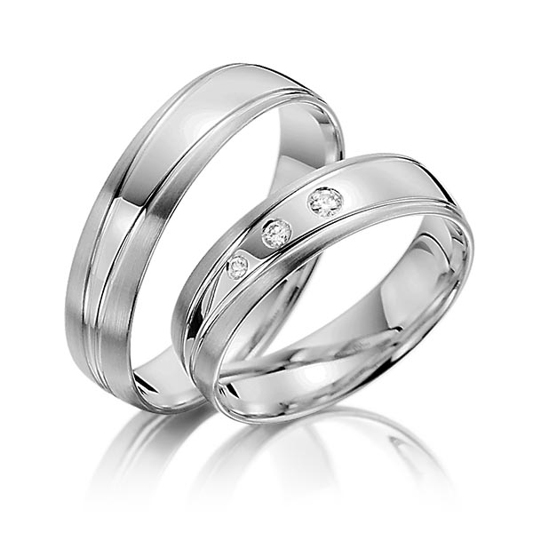 Paar klassische Trauringe/Eheringe in Graugold 585 mit zus. 0,06 ct. Brillant tw, si von Steinberg - T-1116-5 Paar klassische Trauringe/Eheringe in Graugold 585 mit zus. 0,06 ct. Brillant tw, si von Steinberg - T-1116-5