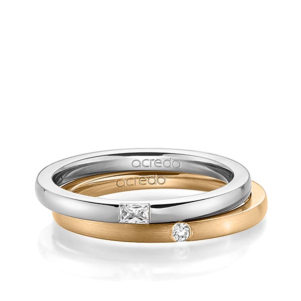 Paar klassische Trauringe/Eheringe in Graugold 585 mit zus. 0,095 ct. Baguette-Diamant & Brillant tw, vs tw, si von acredo - A-1394-11 Paar klassische Trauringe/Eheringe in Graugold 585 mit zus. 0,095 ct. Baguette-Diamant & Brillant tw, vs tw, si von acredo - A-1394-11