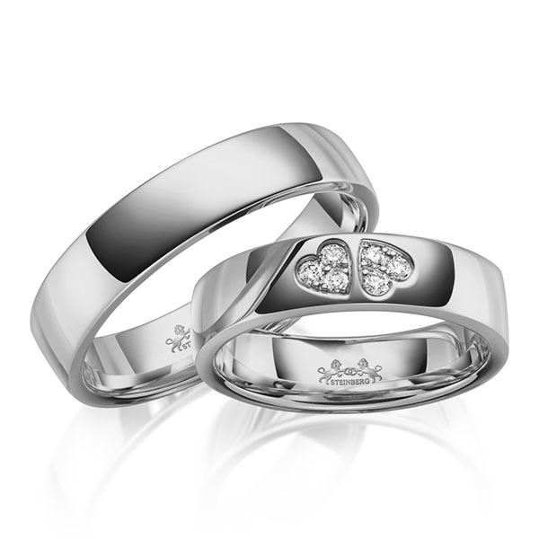 Paar klassische Trauringe/Eheringe in Graugold 585 mit zus. 0,11 ct. Brillant tw, si von Steinberg - Q-1660-5 Paar klassische Trauringe/Eheringe in Graugold 585 mit zus. 0,11 ct. Brillant tw, si von Steinberg - Q-1660-5