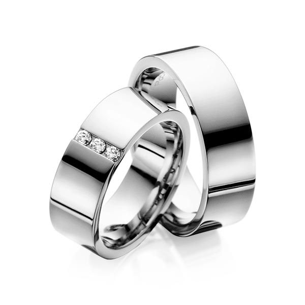Paar klassische Trauringe/Eheringe in Graugold 585 mit zus. 0,12 ct. Brillant tw, si von Steinberg - Q-1061-4 Paar klassische Trauringe/Eheringe in Graugold 585 mit zus. 0,12 ct. Brillant tw, si von Steinberg - Q-1061-4