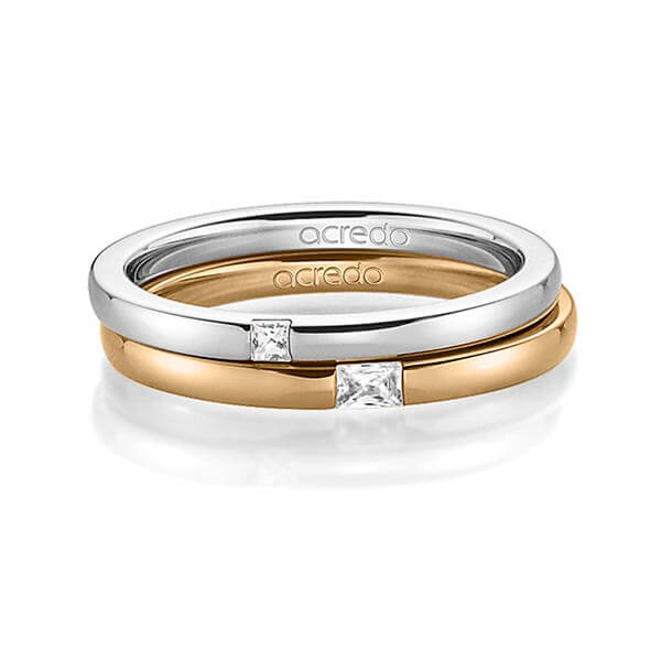Paar klassische Trauringe/Eheringe in Graugold 585 mit zus. 0,1 ct. Prinzess-Diamant & Baguette-Diamant tw, si tw, vs von acredo - A-1395-10 Paar klassische Trauringe/Eheringe in Graugold 585 mit zus. 0,1 ct. Prinzess-Diamant & Baguette-Diamant tw, si tw, vs von acredo - A-1395-10