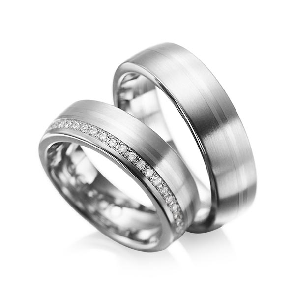 Paar klassische Trauringe/Eheringe in Graugold 585 mit zus. 0,216 ct. Brillant tw, si von acredo - A-1030-2 Paar klassische Trauringe/Eheringe in Graugold 585 mit zus. 0,216 ct. Brillant tw, si von acredo - A-1030-2