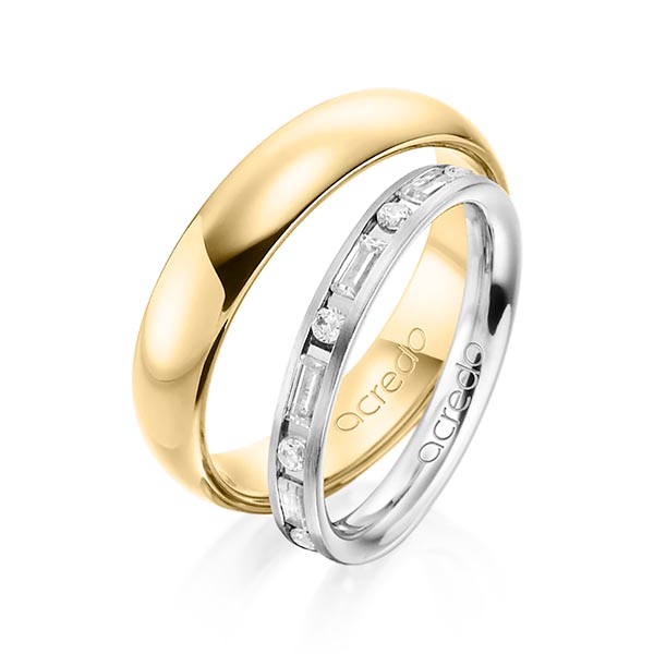 Paar klassische Trauringe/Eheringe in Graugold 585 mit zus. 0,675 ct. Brillant & Baguette-Diamant tw, si tw, vs von acredo - A-1370-10 Paar klassische Trauringe/Eheringe in Graugold 585 mit zus. 0,675 ct. Brillant & Baguette-Diamant tw, si tw, vs von acredo - A-1370-10