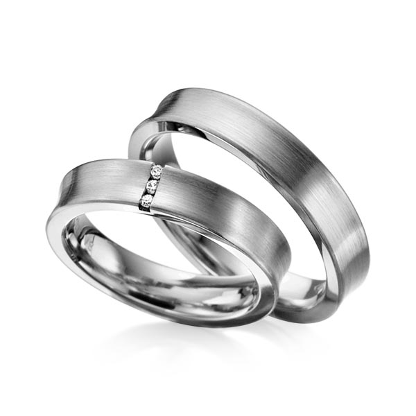 Paar klassische Trauringe/Eheringe in Palladium 500 mit zus. 0,03 ct. Brillant tw, si von Steinberg - Q-1053-6 Paar klassische Trauringe/Eheringe in Palladium 500 mit zus. 0,03 ct. Brillant tw, si von Steinberg - Q-1053-6