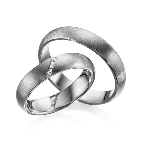 Paar klassische Trauringe/Eheringe in Palladium 500 mit zus. 0,045 ct. Brillant tw, si von Steinberg - Q-1055-6 Paar klassische Trauringe/Eheringe in Palladium 500 mit zus. 0,045 ct. Brillant tw, si von Steinberg - Q-1055-6