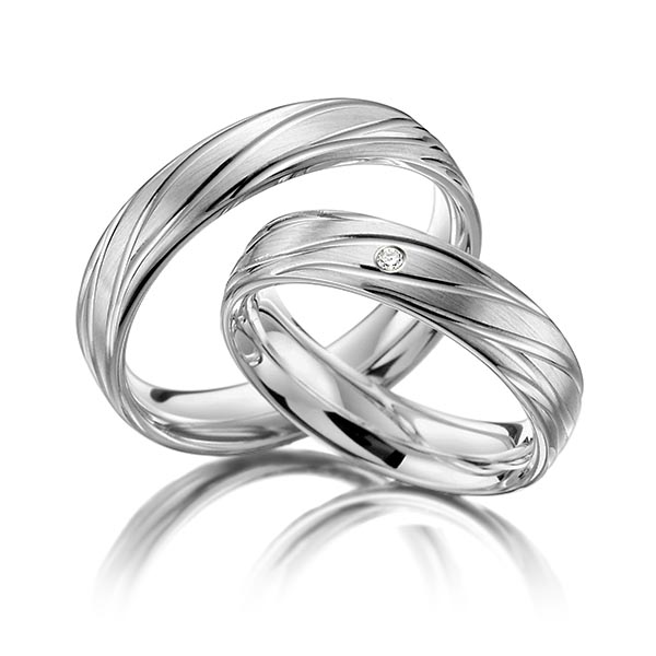 Paar klassische Trauringe/Eheringe in Palladium 585 mit zus. 0,02 ct. Brillant tw, si von Steinberg - T-1103-1 Paar klassische Trauringe/Eheringe in Palladium 585 mit zus. 0,02 ct. Brillant tw, si von Steinberg - T-1103-1