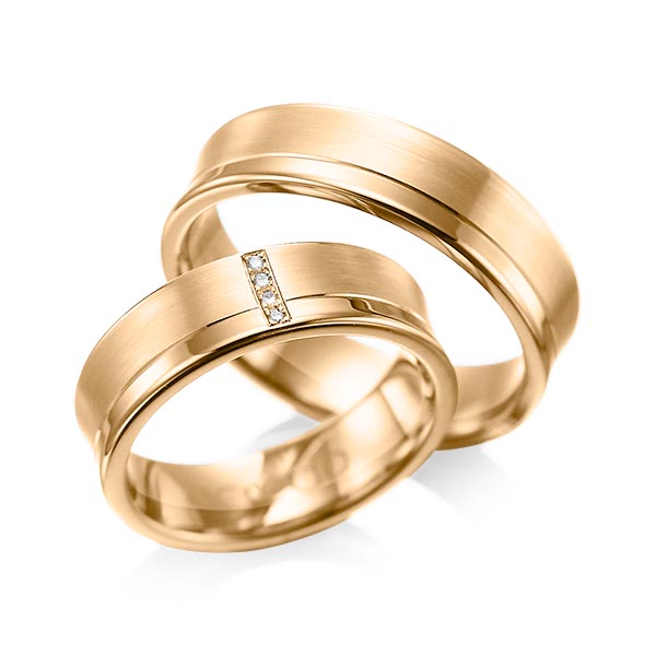 Paar klassische Trauringe/Eheringe in Roségold 585 mit zus. 0,02 ct. Brillant tw, si von acredo - A-1053-10 Paar klassische Trauringe/Eheringe in Roségold 585 mit zus. 0,02 ct. Brillant tw, si von acredo - A-1053-10