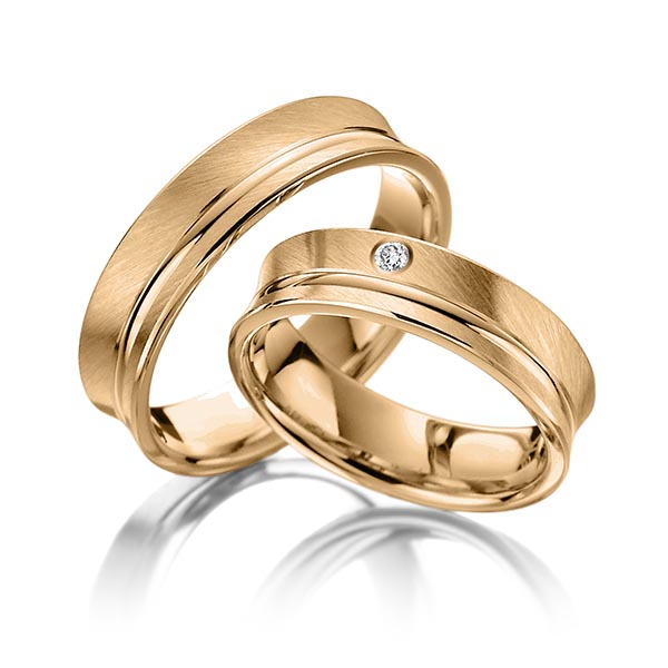 Paar klassische Trauringe/Eheringe in Roségold 585 mit zus. 0,02 ct. Brillant tw, si von Steinberg - T-1132-11 Paar klassische Trauringe/Eheringe in Roségold 585 mit zus. 0,02 ct. Brillant tw, si von Steinberg - T-1132-11