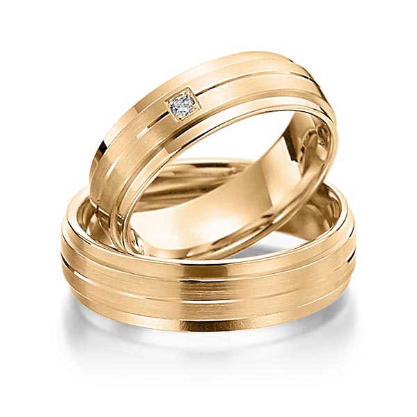 Paar klassische Trauringe/Eheringe in Roségold 585 mit zus. 0,03 ct. Brillant tw, si von Steinberg - T-1138-7 Paar klassische Trauringe/Eheringe in Roségold 585 mit zus. 0,03 ct. Brillant tw, si von Steinberg - T-1138-7
