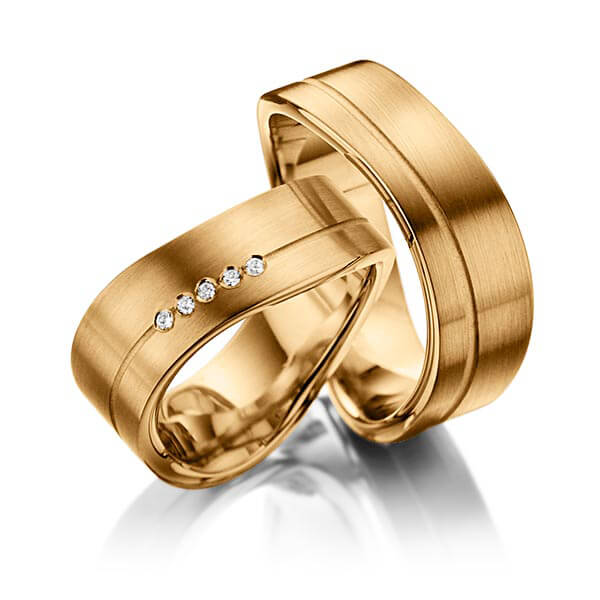 Paar klassische Trauringe/Eheringe in Roségold 585 mit zus. 0,05 ct. Brillant tw, si von 123gold - P-1107-5 Paar klassische Trauringe/Eheringe in Roségold 585 mit zus. 0,05 ct. Brillant tw, si von 123gold - P-1107-5