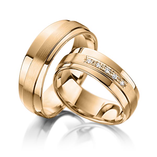 Paar klassische Trauringe/Eheringe in Roségold 585 mit zus. 0,05 ct. Brillant tw, si von Steinberg - T-1126-8 Paar klassische Trauringe/Eheringe in Roségold 585 mit zus. 0,05 ct. Brillant tw, si von Steinberg - T-1126-8