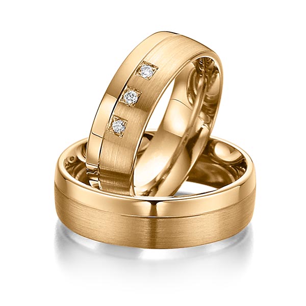 Paar klassische Trauringe/Eheringe in Roségold 585 mit zus. 0,06 ct. Brillant tw, si von Steinberg - Q-1075-6 Paar klassische Trauringe/Eheringe in Roségold 585 mit zus. 0,06 ct. Brillant tw, si von Steinberg - Q-1075-6