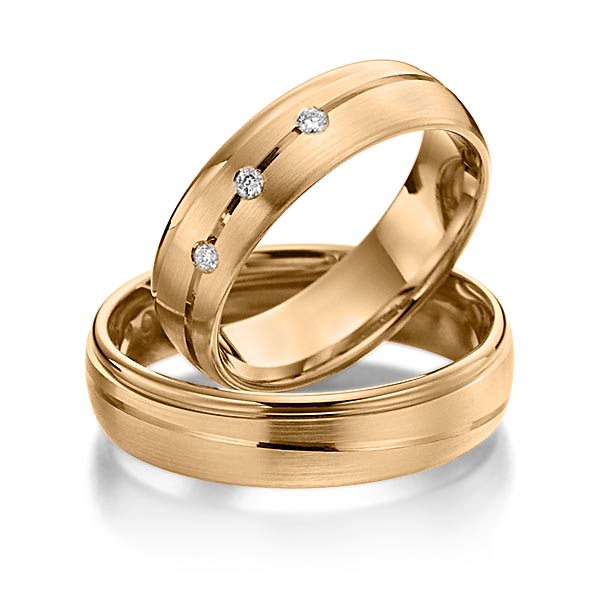 Paar klassische Trauringe/Eheringe in Roségold 585 mit zus. 0,06 ct. Brillant tw, si von Steinberg - T-1127-8 Paar klassische Trauringe/Eheringe in Roségold 585 mit zus. 0,06 ct. Brillant tw, si von Steinberg - T-1127-8