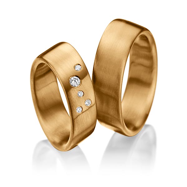 Paar klassische Trauringe/Eheringe in Roségold 585 mit zus. 0,08 ct. Brillant tw, si von 123gold - P-1146-9 Paar klassische Trauringe/Eheringe in Roségold 585 mit zus. 0,08 ct. Brillant tw, si von 123gold - P-1146-9