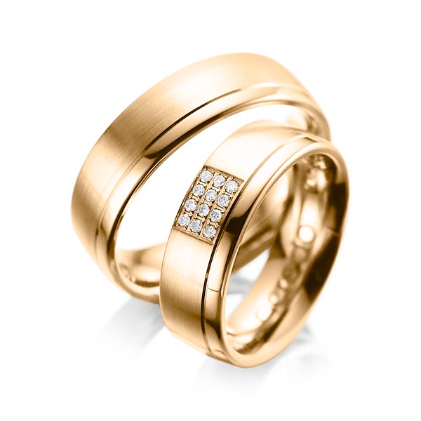 Paar klassische Trauringe/Eheringe in Roségold 585 mit zus. 0,096 ct. Brillant tw, si von acredo - A-1043-11 Paar klassische Trauringe/Eheringe in Roségold 585 mit zus. 0,096 ct. Brillant tw, si von acredo - A-1043-11