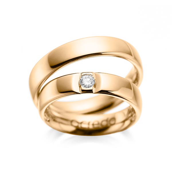 Paar klassische Trauringe/Eheringe in Roségold 585 mit zus. 0,12 ct. Brillant tw, si von acredo - A-1089-3 Paar klassische Trauringe/Eheringe in Roségold 585 mit zus. 0,12 ct. Brillant tw, si von acredo - A-1089-3
